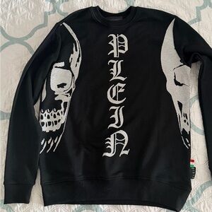 Philipp Plein Black Crewneck with White Skull Design